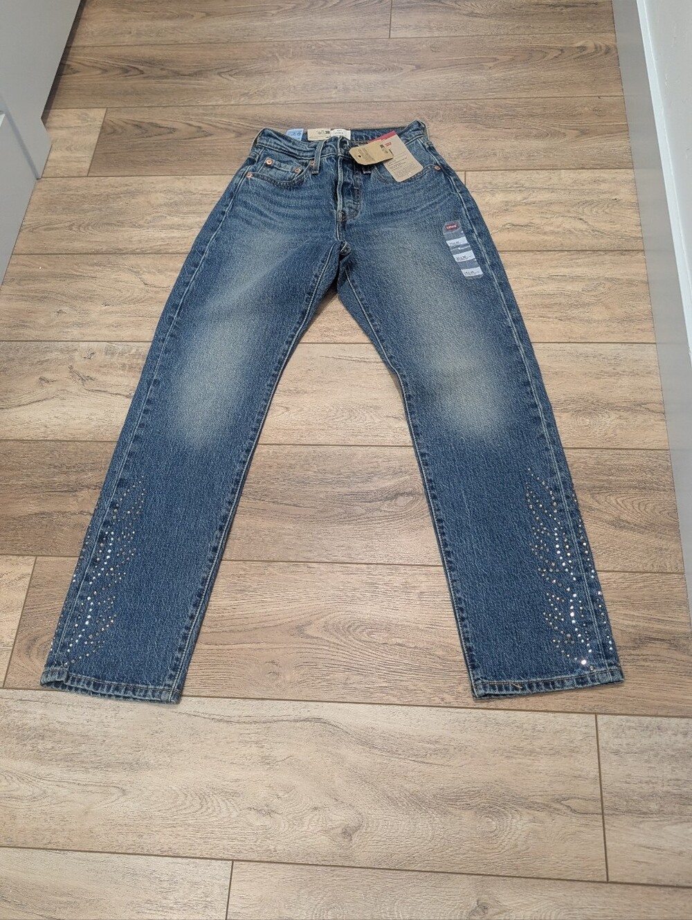 Levi's Medium Blue Straight Jeans with Rhinestone Accents